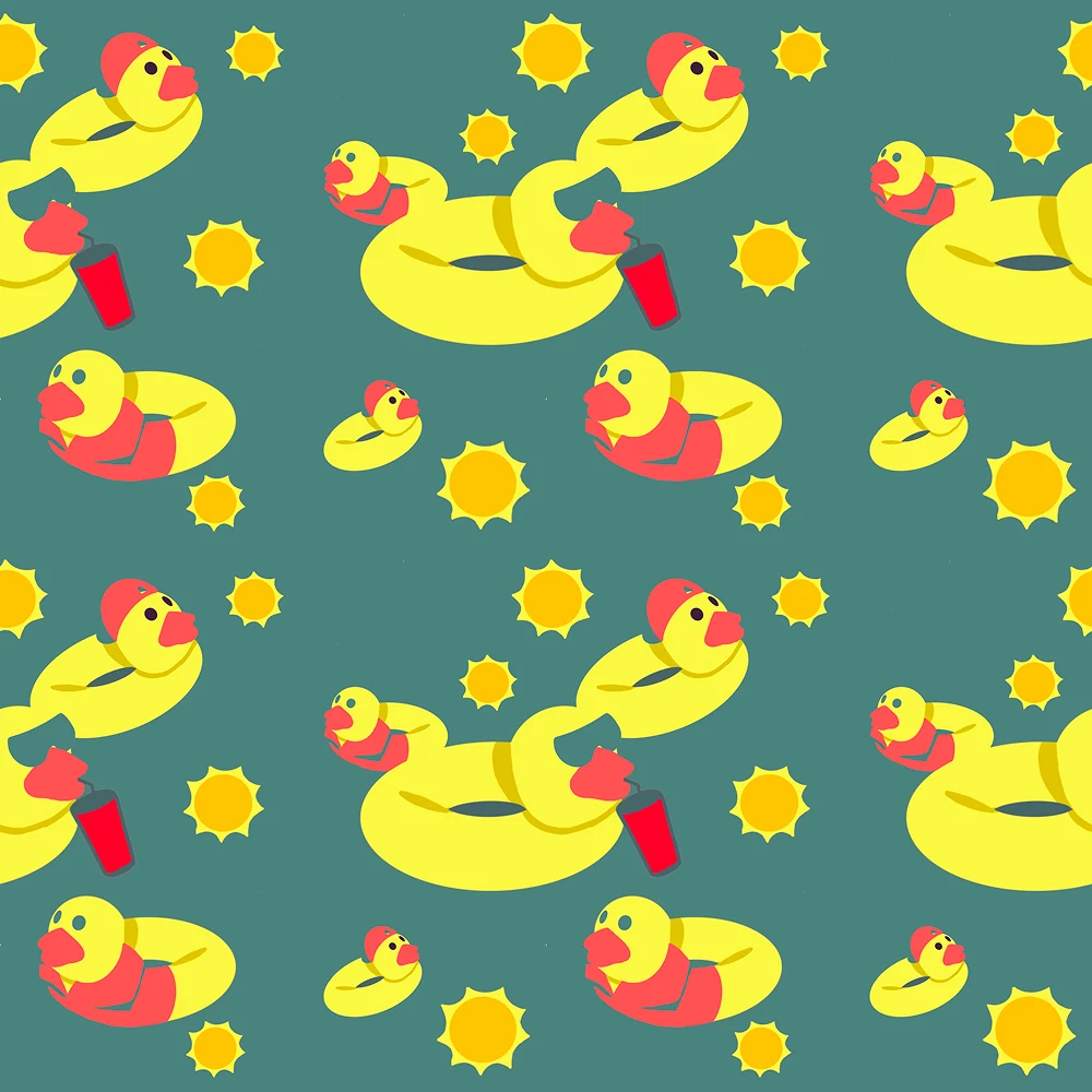 Yellow duck floats and suns on teal