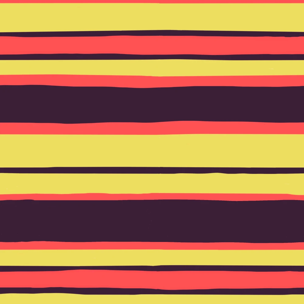 Irregular yellow, coral and dark plum horizontal stripes